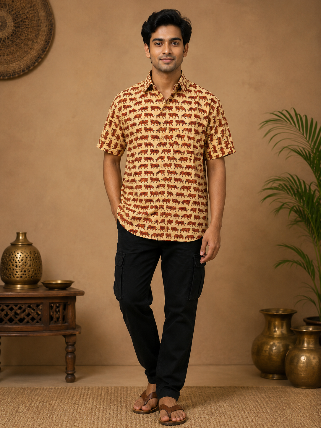 Men's Block Print Shirt- L