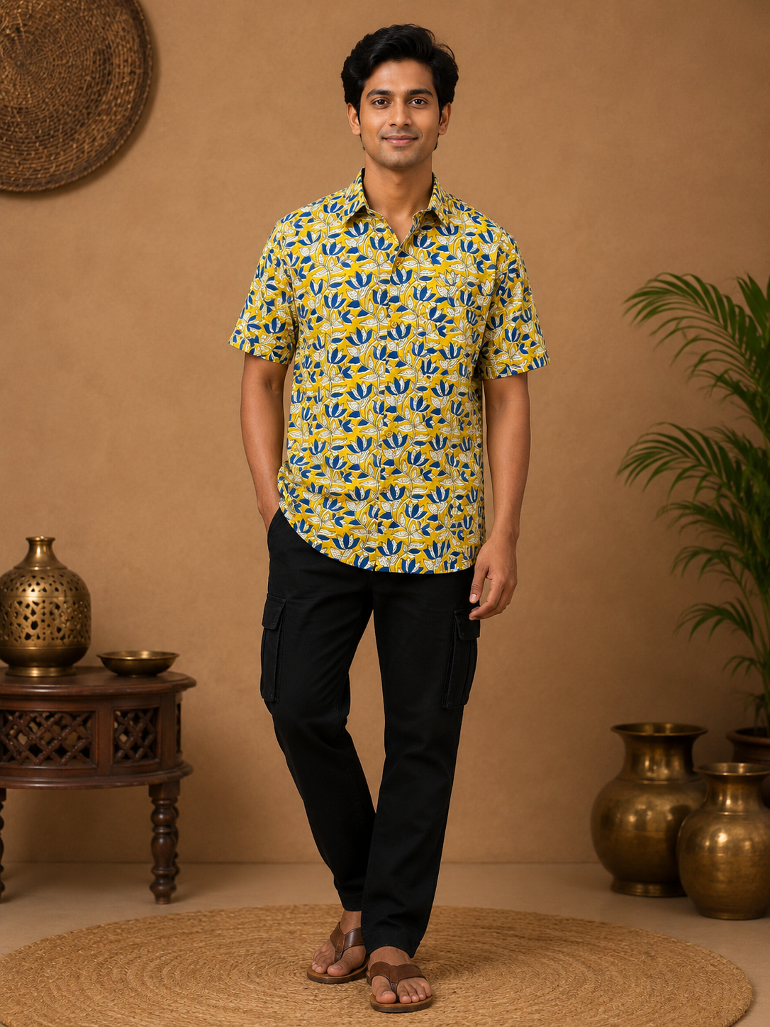 Men's Block Print Shirt- L