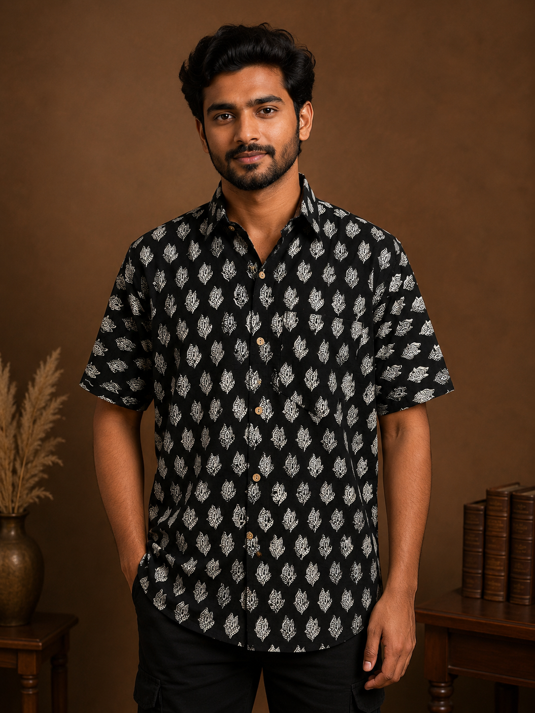 Men's Block Print Shirt- L