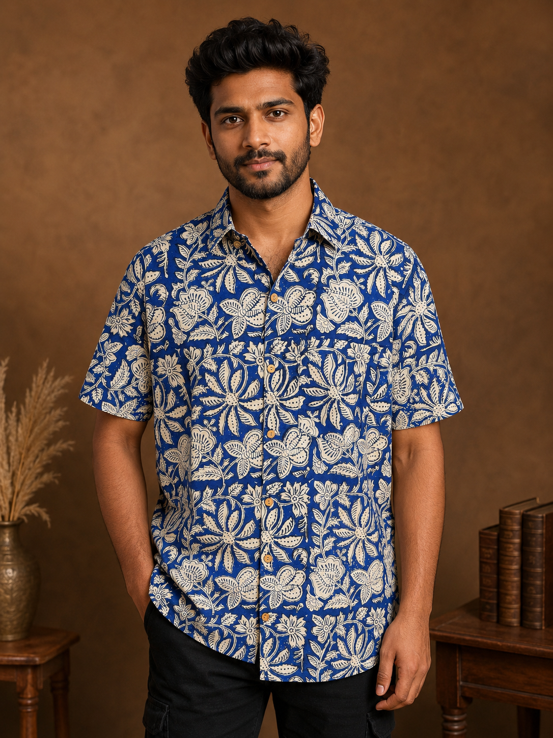 Men's Block Print Shirt- L