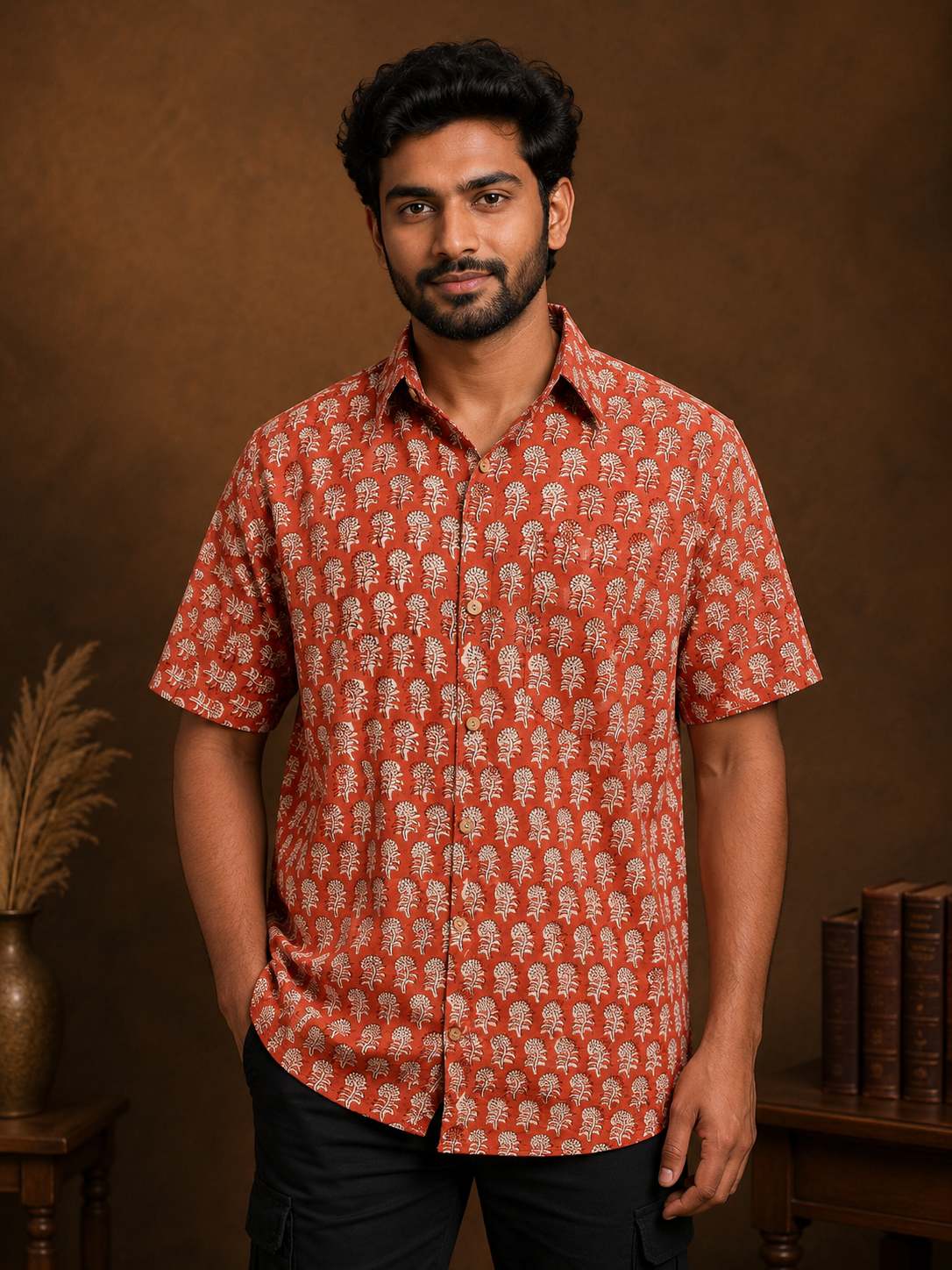 Men's Block Print Shirt- L