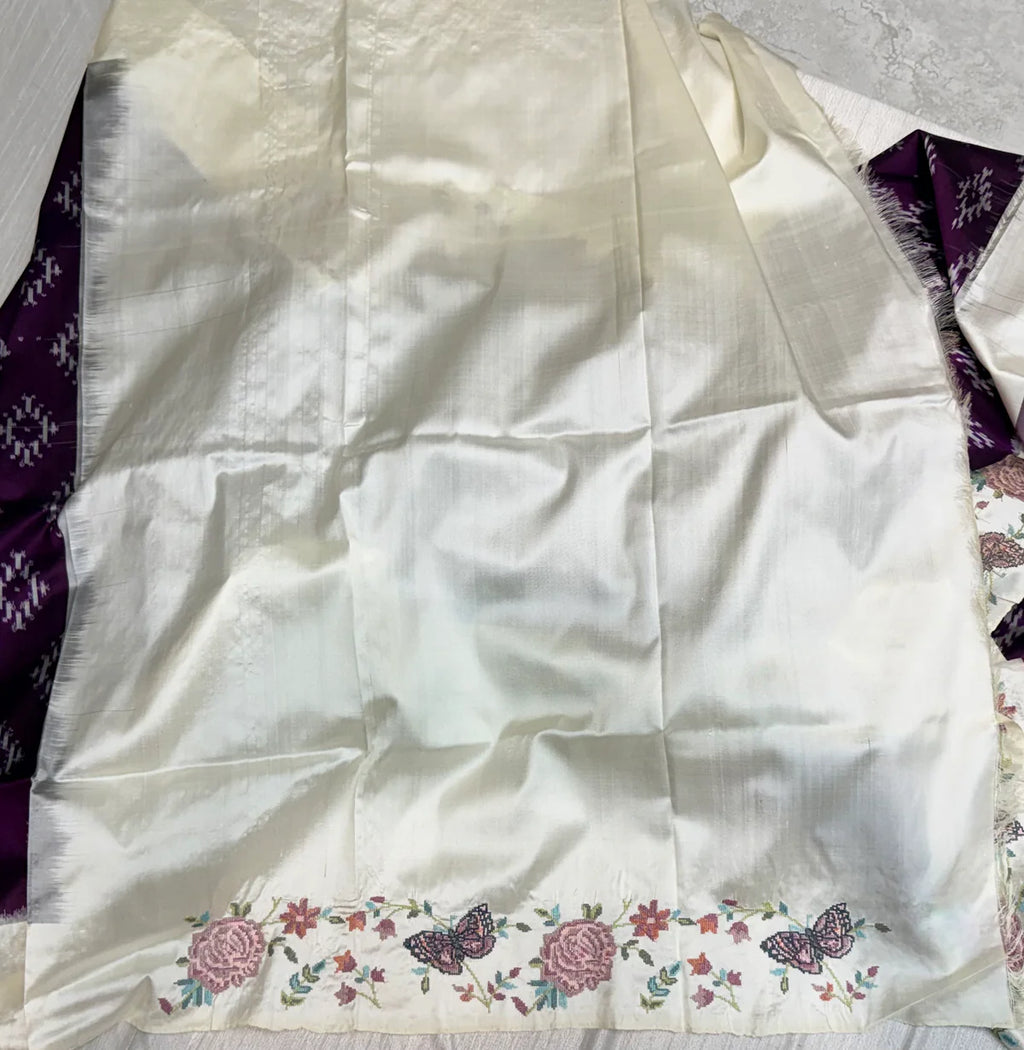 Pochampally Ikkat Pattu - Embroidered Border